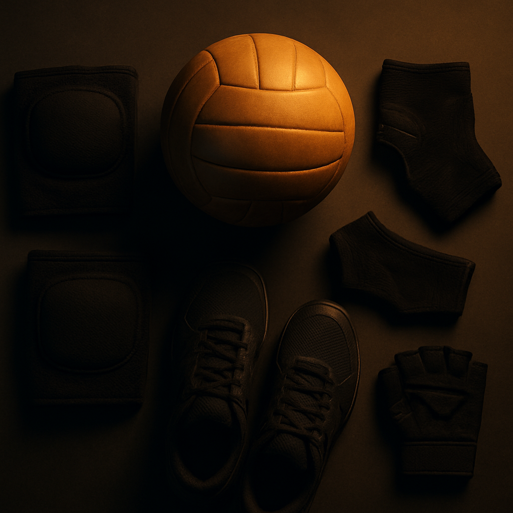 Volleyball equipment on a dark surface